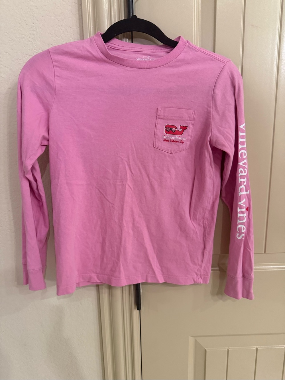 Vineyard Vines Girls' Pink Valentines Day Long-Sleeve Pocket Tee Size small